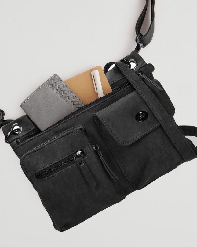 Stijlvolle Zwarte Schoudertas Dames - Bicky Bernard - Compact en Praktisch - Polyester - 5 Vakken - Crossbody Tas