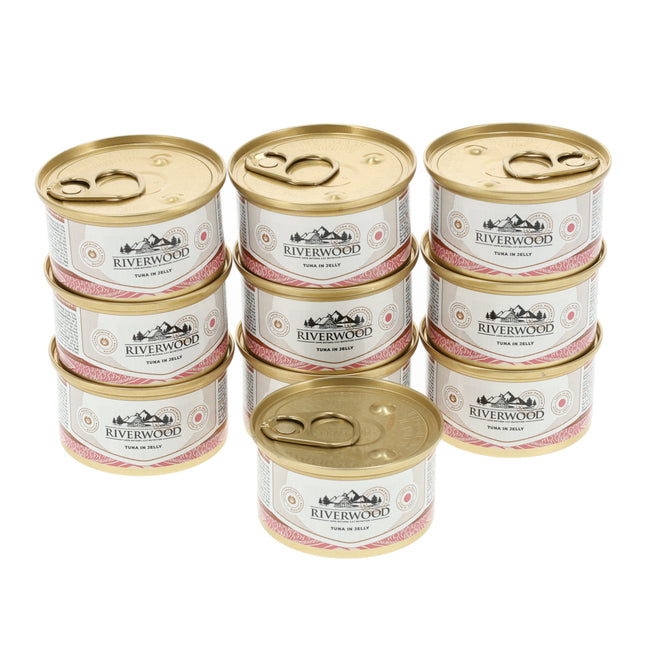 10x Tonijn in Gelei in Blik - Natvoer voor Katten - 51% Tonijn & Rijst – Sappig en Kwaliteit – 85g Natvoer Adult Katten
