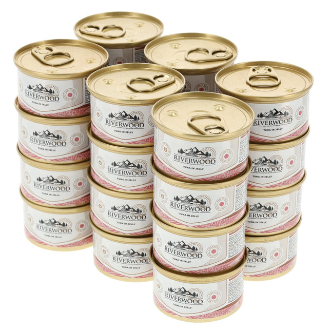 24x Natvoer voor Katten - Tonijn in Blik  - Gelei Mix -  85g - 51% Tonijn & Rijst - Premium Natvoer Adult Katten 