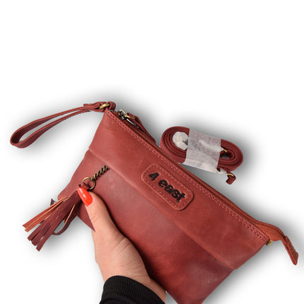 Handtasje | 13cm*20cm | Tasje | Bordeaux & Rood | Echte Leer | Leren tas dames