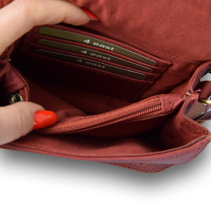 Handtasje Dames | Bordeaux | Leren tas dames | 12cm*17cm | Echte Leer | Schoudertas Dames