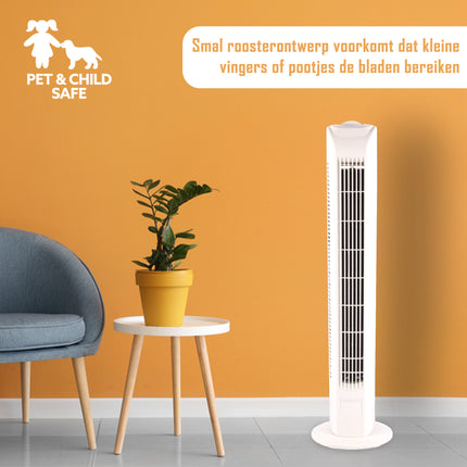 Opvallende Witte Staande Ventilator | 78 cm Hoog | 12 cm Breed | Torenventilator Met 3 snelheden | 3 Oscillatie Snelheden | 45W | 220-240V/50HZ |  Krachtige Luchtstroom Maak Slaapkamers En Woonkamers In Een Mum Van Tijd Koel
