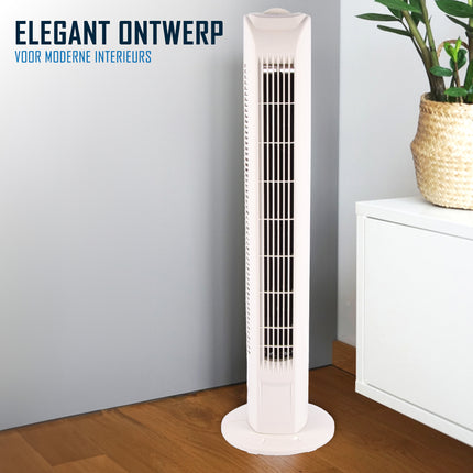 Opvallende Witte Staande Ventilator | 78 cm Hoog | 12 cm Breed | Torenventilator Met 3 snelheden | 3 Oscillatie Snelheden | 45W | 220-240V/50HZ |  Krachtige Luchtstroom Maak Slaapkamers En Woonkamers In Een Mum Van Tijd Koel