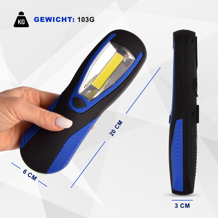Blauwe & Zwarte LED Zaklamp met Magneet en Ophanghaak | 20cm Hoog | 6cm Lang | 3cm Breed | Perfect voor Thuis Doe het zelf Camping Garage Outdoor | Draagbare LED Werklamp voor Noodgevallen