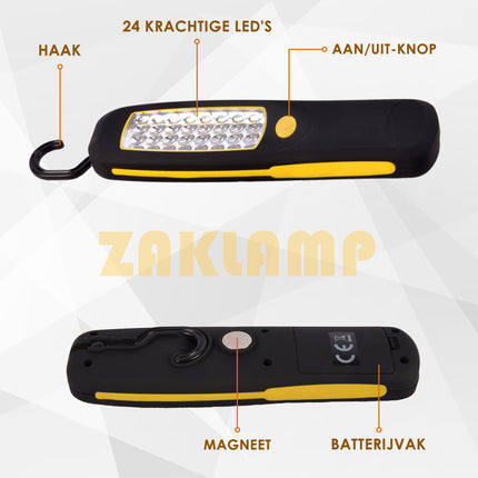 Geel & Zwart 24 LED Werklamp met Magneet en Ophanghaak | Set van 5 Looplamp | Ideaal voor Indoor en Outdoor Gebruik | Perfect voor Bouw Garage en Doe Het Zelf Projecten