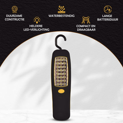 Geel & Zwart 24 LED Werklamp met Magneet en Ophanghaak | Set van 5 Looplamp | Ideaal voor Indoor en Outdoor Gebruik | Perfect voor Bouw Garage en Doe Het Zelf Projecten