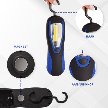 Ultieme Blauwe en Zwarte LED Werklamp Set met Magneet en Ophanghaak | 20cm x 6cm x 3cm | Perfect Zaklamp Voor Kamperen Wandelen Noodsituaties en Doe Het Zelvers | Lamp Op Batterijen 2 Stuks