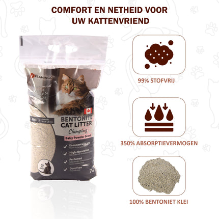 Geheim voor een Gezonde Kat: Kattenbakvulling van Bentoniet-klei | 7 kg | 26cm x 47cm x 7cm | Donkergrijs | Babypoeder Geur | 350% Absorptie | 99% Stofvrij