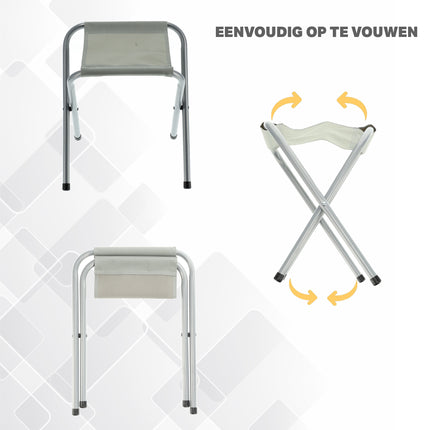 Opvouwbaar Camping Krukje - 35cm Zithoogte - Stalen Frame - Grijs - Viskrukje - Belastbaar tot 80kg