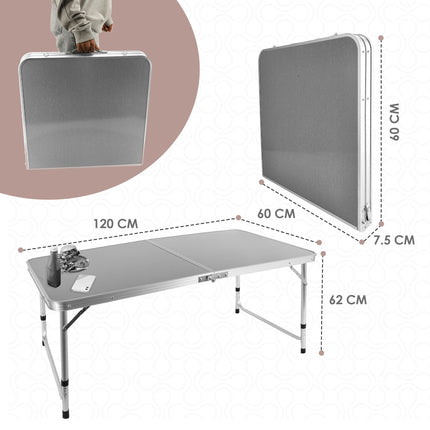 Inklapbare Campingtafel voor Buiten - Opvouwbare Tuintafel met Handvat - Stevige Klaptafel Geschikt voor 2-4 Personen - Klaptafel 120x60x70cm