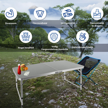 Inklapbare Campingtafel voor Buiten - Opvouwbare Tuintafel met Handvat - Stevige Klaptafel Geschikt voor 2-4 Personen - Klaptafel 120x60x70cm