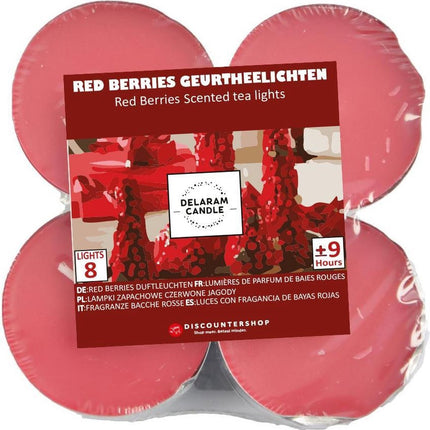 Theelichten met 9 Branduren - Waxinelichtjes - Geurtheelichten -theelichten - 8 Theelichten met Geur -Red Berries geur theelichten