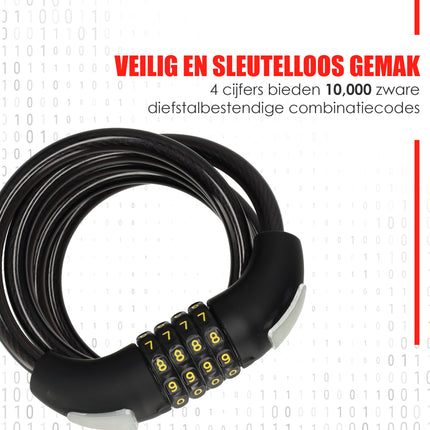 1x Topkwaliteit Zwarte Fietssloten Set met Cijfer- en Kabelslot - Anti-Diefstal, Lichtgewicht (85g), 180cm x 10mm