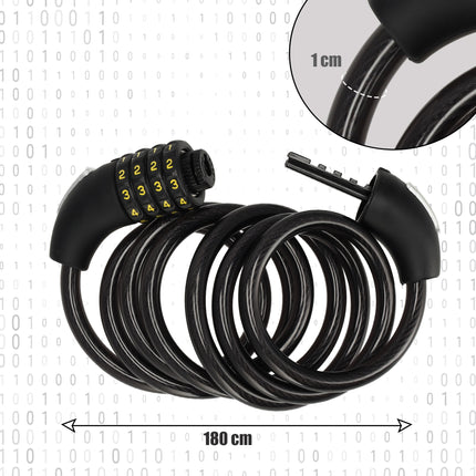 1x Topkwaliteit Zwarte Fietssloten Set met Cijfer- en Kabelslot - Anti-Diefstal, Lichtgewicht (85g), 180cm x 10mm