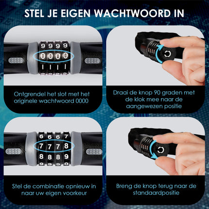 1x Topkwaliteit Zwarte Fietssloten Set met Cijfer- en Kabelslot - Anti-Diefstal, Lichtgewicht (85g), 180cm x 10mm