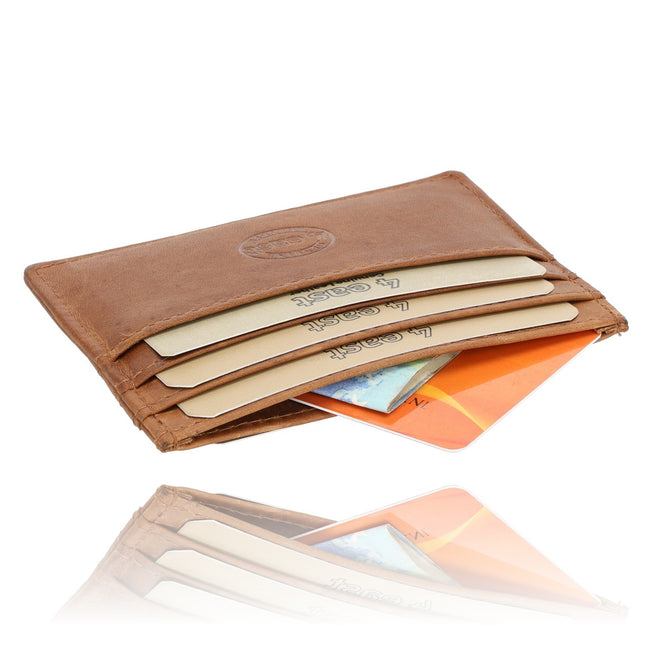 Kaarthouder Pasjes Leer RFID Bescherming - Cognac/Tan - 6 Pasjes + Briefgeld - Compacte Creditcardhouder Unisex voor Mannen en Vrouwen