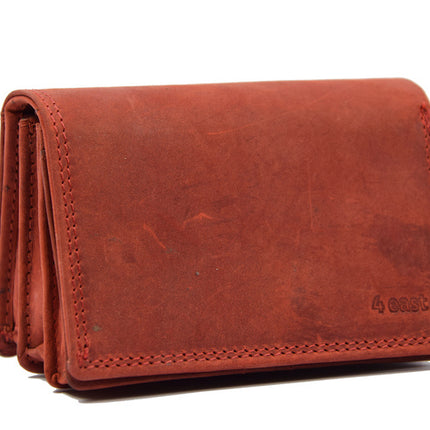 Rode Buffelleer Portemonnee - RFID, Drukknopen, 12.5x8.5x3 cm 