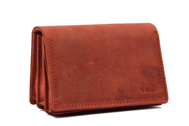 Rode Buffelleer Portemonnee - RFID, Drukknopen, 12.5x8.5x3 cm 