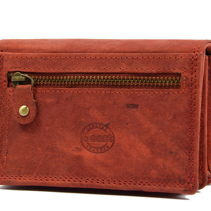 Rode Buffelleer Portemonnee - RFID, Drukknopen, 12.5x8.5x3 cm 
