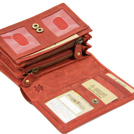 Rode Buffelleer Portemonnee - RFID, Drukknopen, 12.5x8.5x3 cm 