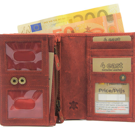 Rode Buffelleer Portemonnee - RFID, Drukknopen, 12.5x8.5x3 cm 