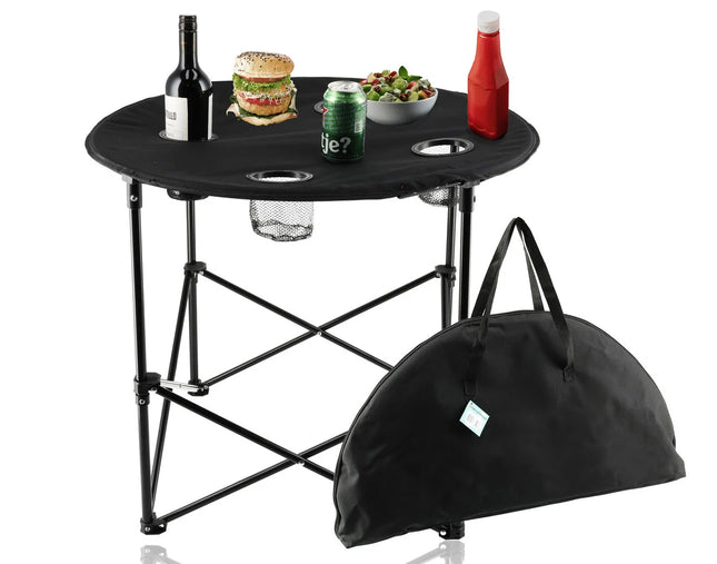 Picknicktafel Inklapbaar Ø 72,5 cm - Lichtgewicht Campingtafel met Bekerhouders & Hoes - Ronde Opvouwbare Tafel voor Binnen & Buiten