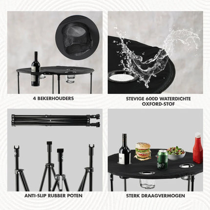 Picknicktafel Inklapbaar Ø 72,5 cm - Lichtgewicht Campingtafel met Bekerhouders & Hoes - Ronde Opvouwbare Tafel voor Binnen & Buiten