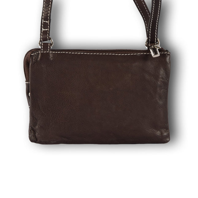 Handtasje dames | Leren tas | 12.5cm*17.5cm | Schoudertas | Donker Bruin