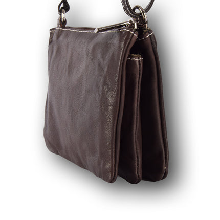 Handtasje dames | Leren tas | 12.5cm*17.5cm | Schoudertas | Donker Bruin