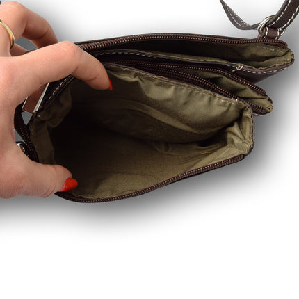 Handtasje dames | Leren tas | 12.5cm*17.5cm | Schoudertas | Donker Bruin