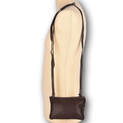 Handtasje dames | Leren tas | 12.5cm*17.5cm | Schoudertas | Donker Bruin