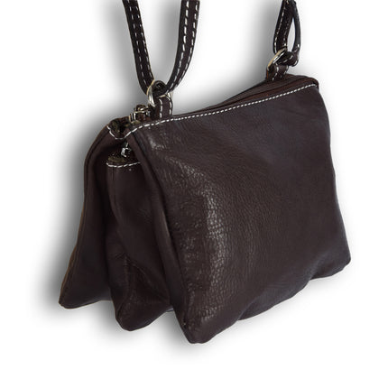 Handtasje dames | Leren tas | 12.5cm*17.5cm | Schoudertas | Donker Bruin