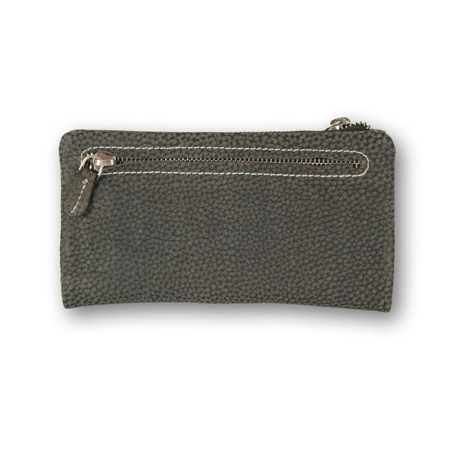 Leren portemonnee | Donker Grijs | Portemonnee Dames | Met ritssluiting | 10cm*18.5cm*3cm