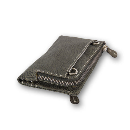 Leren portemonnee | Donker Grijs | Portemonnee Dames | Met ritssluiting | 10cm*18.5cm*3cm