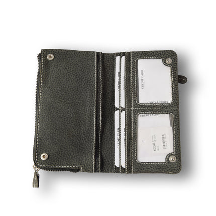 Leren portemonnee | Donker Grijs | Portemonnee Dames | Met ritssluiting | 10cm*18.5cm*3cm
