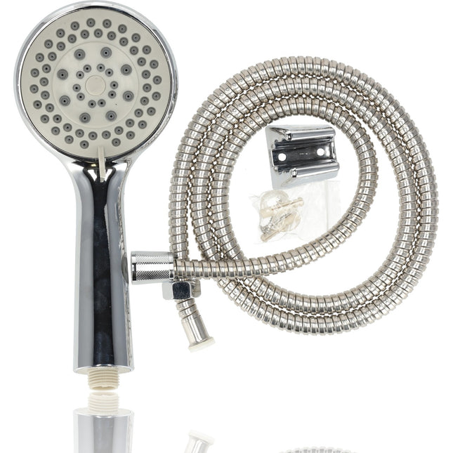 Douchekop Met Slang en Houder - Universele  & Waterbesparende | Handdouche met 5 Functies | 10cm Douchekop & 1.5m Slang en Wandhouder | Antikalk Regendouche