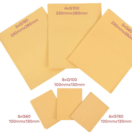 Schuurpapier Set - 30 Stuks | Schuurmaterialen voor Volwassenen | Fijn, Grof, Metaal- en Meubel Schuurpapier | 9.30x20 cm | Beige