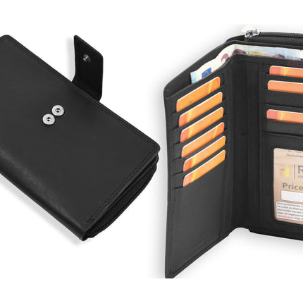 Lederen RFID Portemonnees Heren & Dames - Zwart Unisex Wallets met 11 Creditcardvakken en Muntgeldvak - Anti-Skim Technologie - Echt Leer - Ruime Opbergruimte - Veilig en Duurzaam