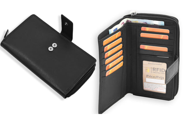 Lederen RFID Portemonnees Heren & Dames - Zwart Unisex Wallets met 11 Creditcardvakken en Muntgeldvak - Anti-Skim Technologie - Echt Leer - Ruime Opbergruimte - Veilig en Duurzaam
