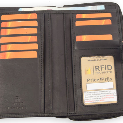 Lederen RFID Portemonnees Heren & Dames - Zwart Unisex Wallets met 11 Creditcardvakken en Muntgeldvak - Anti-Skim Technologie - Echt Leer - Ruime Opbergruimte - Veilig en Duurzaam