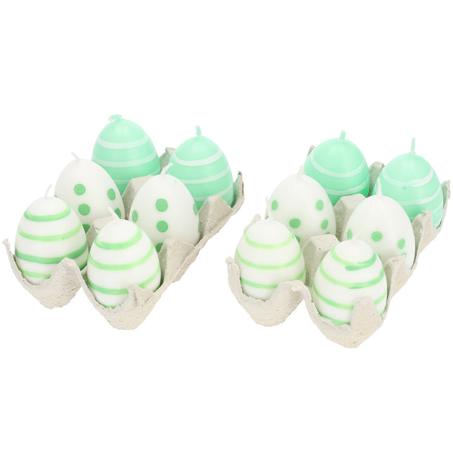 Kleine Ei Kaarsen Set van 12 | Paasei Kaarsen voor Paasdecoratie Groen/Wit – 6cm Hoogte | Perfect Cadeau en Tafeldecoratie   
