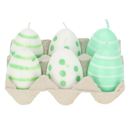 Paasei Kaarsen Set van 6 | Uniek Paasdecoratie Idee | Groen/Wit – 6cm Hoogte | Kleine ei Kaars voor Elke Gelegenheid