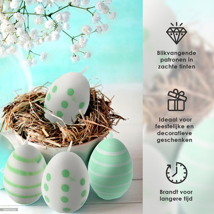 Paasei Kaarsen Set van 6 | Uniek Paasdecoratie Idee | Groen/Wit – 6cm Hoogte | Kleine ei Kaars voor Elke Gelegenheid