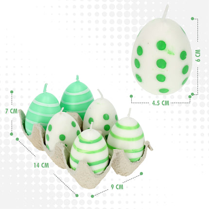Paasei Kaarsen Set van 6 | Uniek Paasdecoratie Idee | Groen/Wit – 6cm Hoogte | Kleine ei Kaars voor Elke Gelegenheid