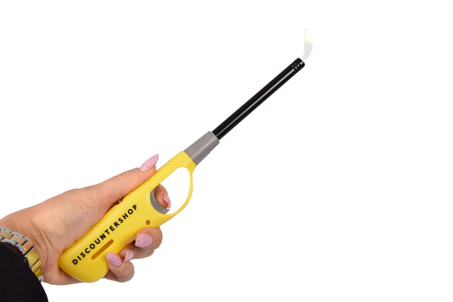 Gasaansteker 26 cm Geel - Navulbare Keukenaansteker met Kinderslot - Voor Kaarsen - BBQ- Keuken en Kamperen