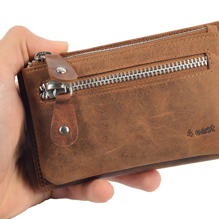 Portemonnee anti-skim - Portemonnee buffelleer - Portemonnee met 10 pasjes - Kleine portemonnee - portemonnee compact Cognac - RFID
