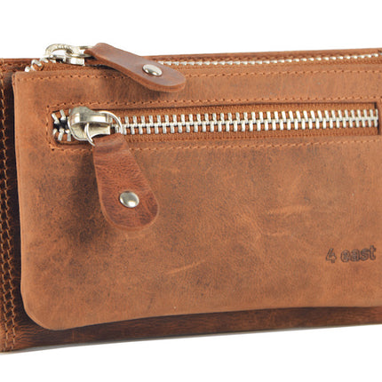 Portemonnee anti-skim - Portemonnee buffelleer - Portemonnee met 10 pasjes - Kleine portemonnee - portemonnee compact Cognac - RFID