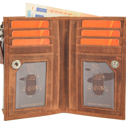 Portemonnee anti-skim - Portemonnee buffelleer - Portemonnee met 10 pasjes - Kleine portemonnee - portemonnee compact Cognac - RFID