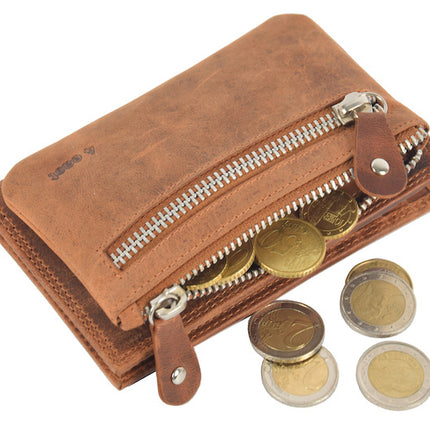 Portemonnee anti-skim - Portemonnee buffelleer - Portemonnee met 10 pasjes - Kleine portemonnee - portemonnee compact Cognac - RFID