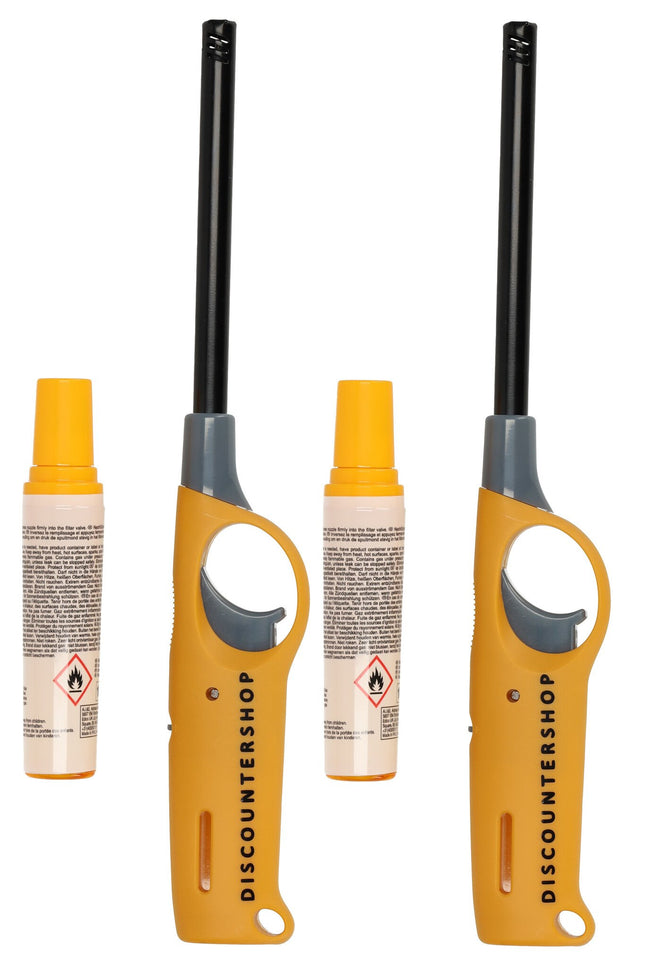  Elektrische gas aansteker met navulling | set van 2 in geel | 25.5cm lengte | ideaal gasaansteker voor fornuis, kaars, keuken,bbq & camping 